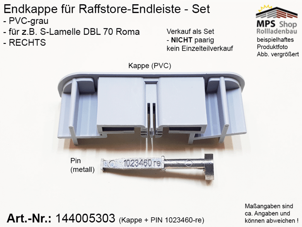 144005303-70-R, Endkappe 70mm, RECHTS, PVC-grau - Roma