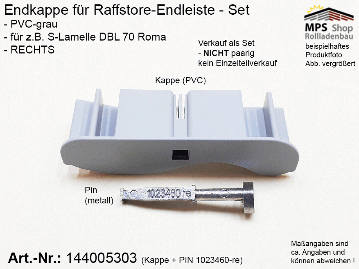 144005303-70-R, Endkappe 70mm, RECHTS, PVC-grau - Roma