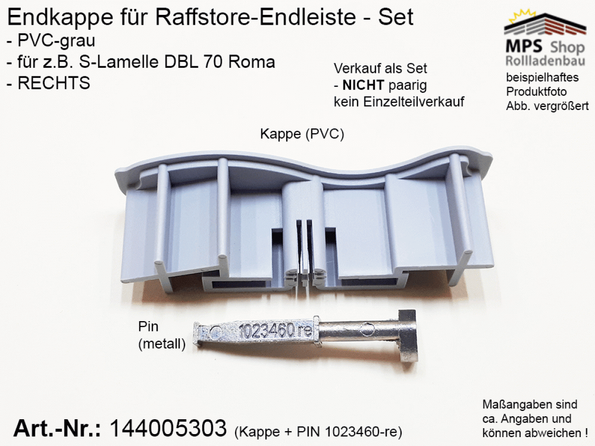 144005303-70-R, Endkappe 70mm, RECHTS, PVC-grau - Roma