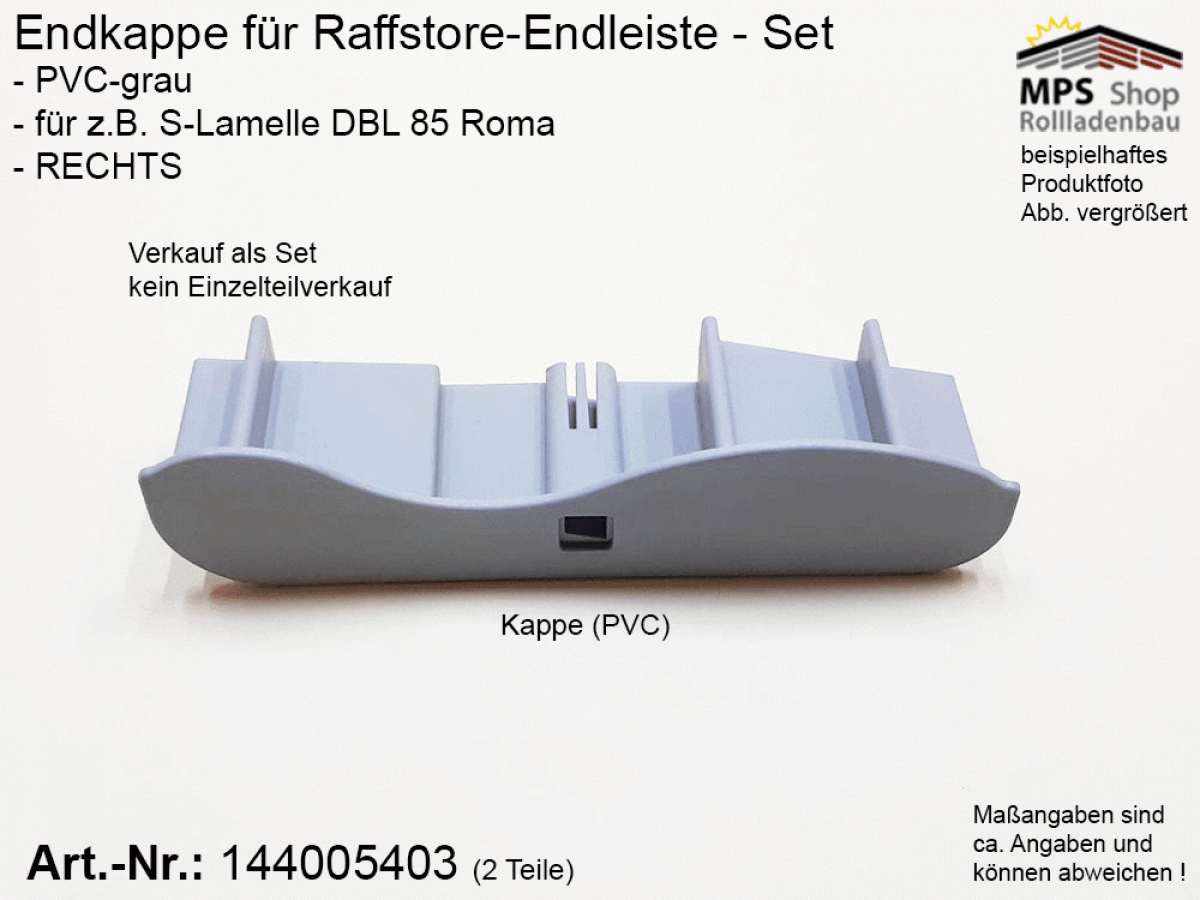 144005403, Endkappe S-Lamelle DBL 85mm - ROMA, PVC grau - RECHTS