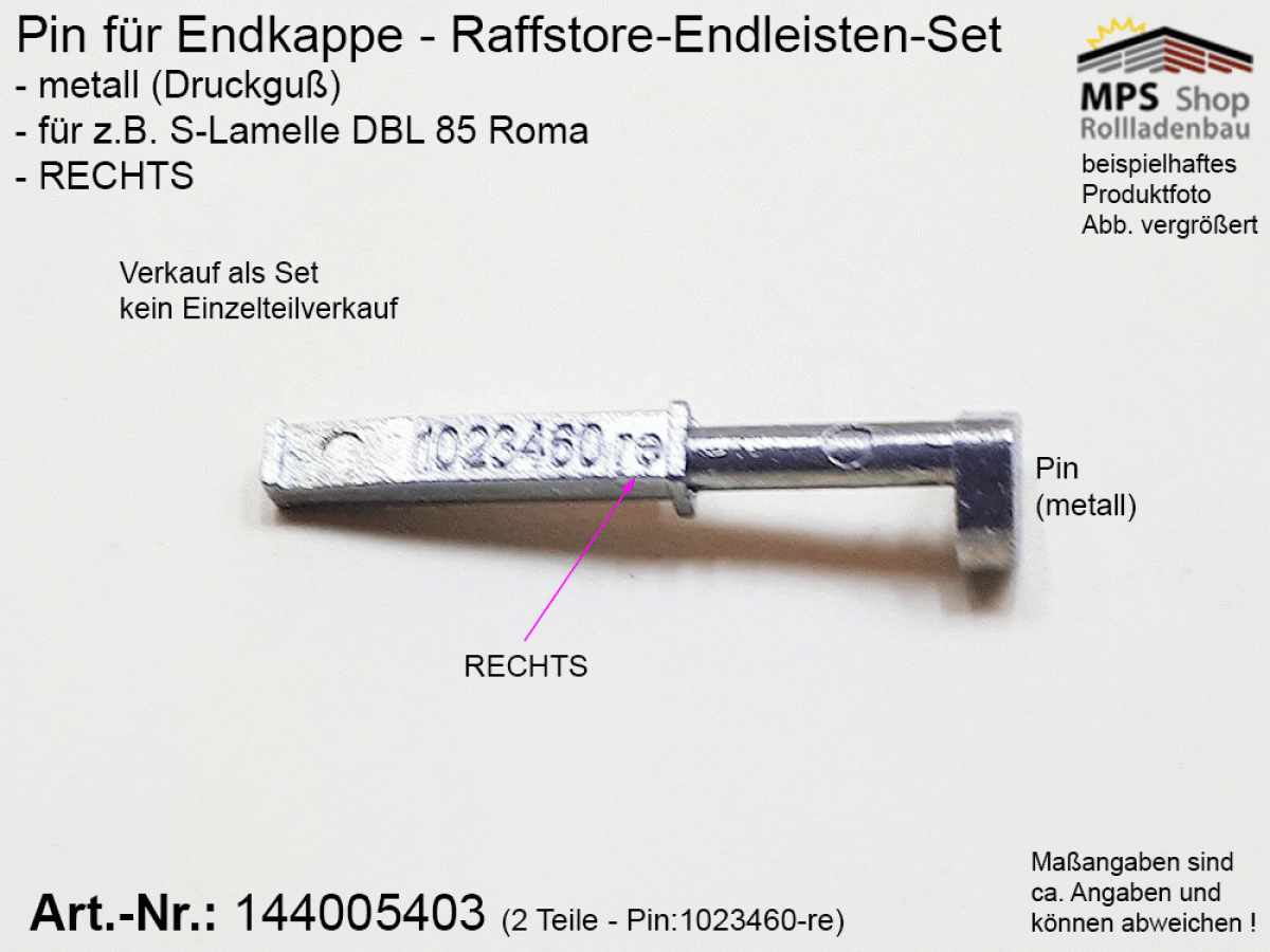 144005403, Endkappe S-Lamelle DBL 85mm - ROMA, PVC grau - RECHTS