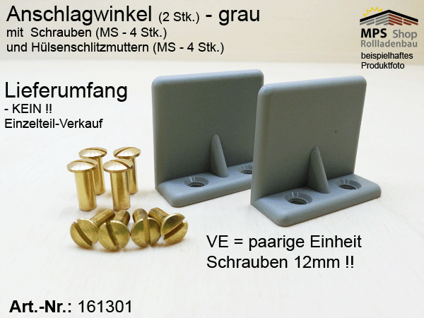 Anschlagwinkel, PVC grau, 12mm Hülsenmuttern & Schrauben