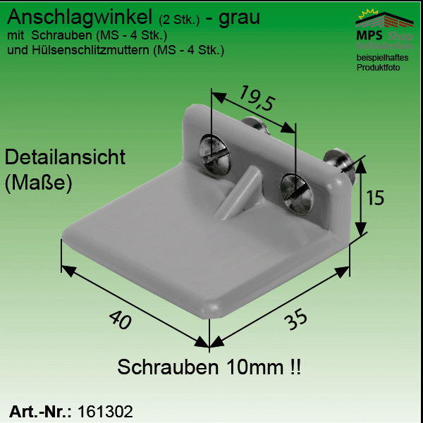 Anschlagwinkel, PVC grau, 10mm Hülsenmuttern & Schrauben