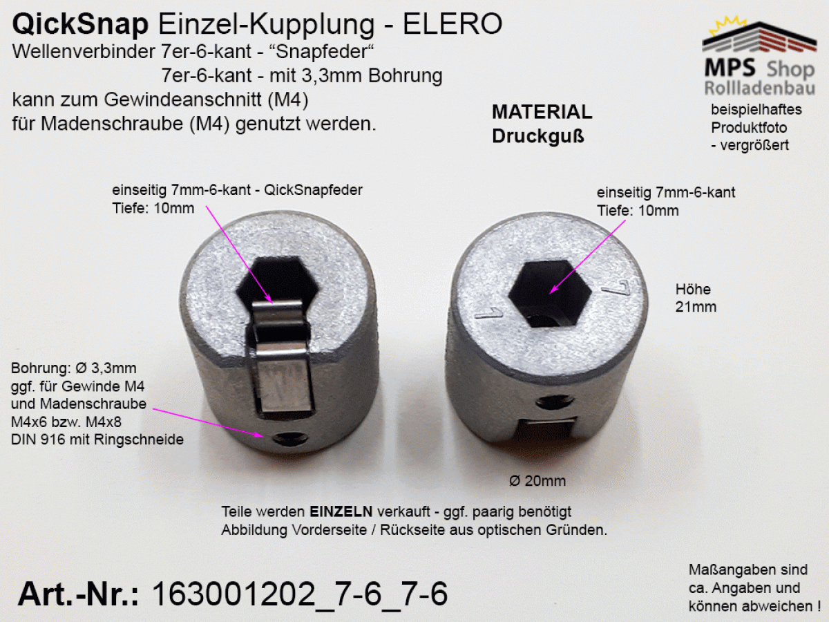 163001202_7-6_7-6, Kupplung innen 7-6-kant auf innen 7-6-kant ELERO