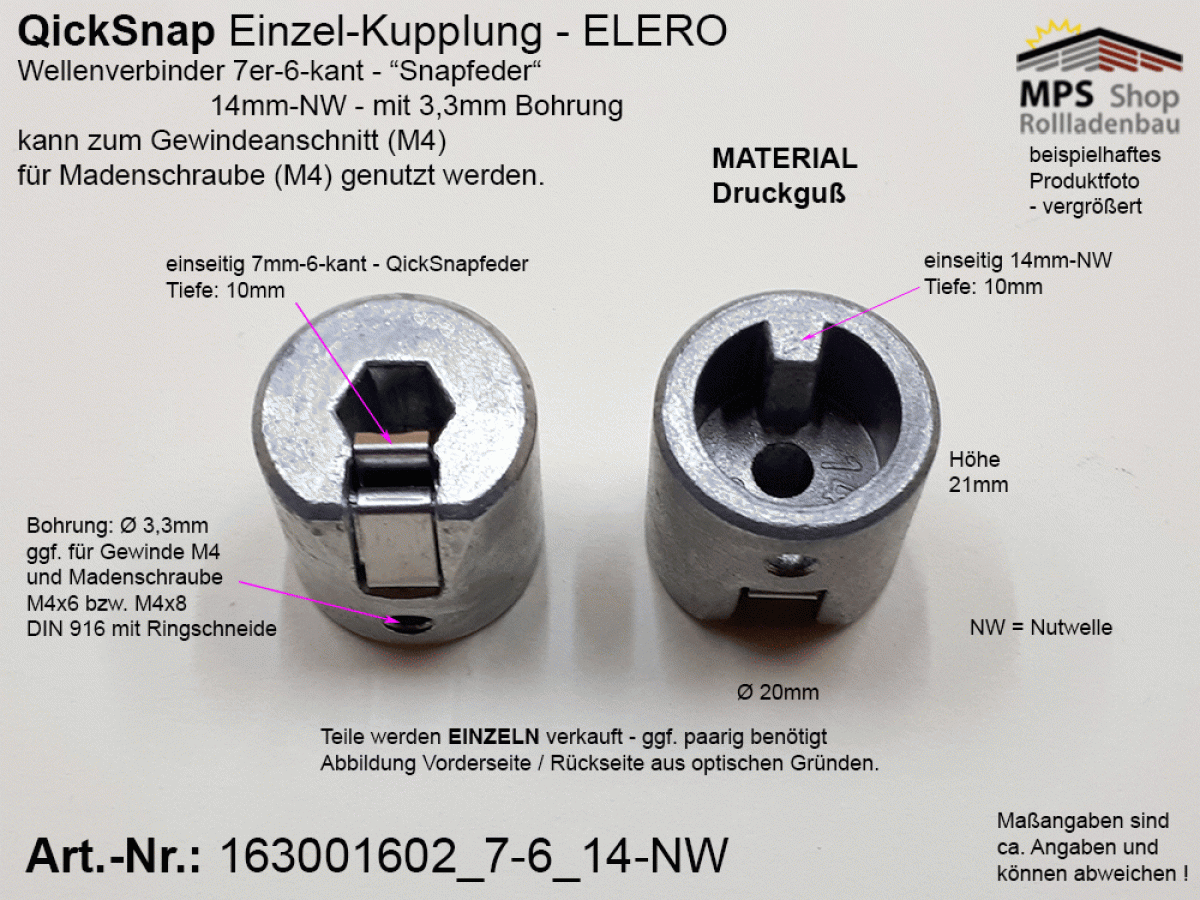 163001602_7-6_14-NW, Kupplung innen 7-6-kant auf innen 14-NW ELERO