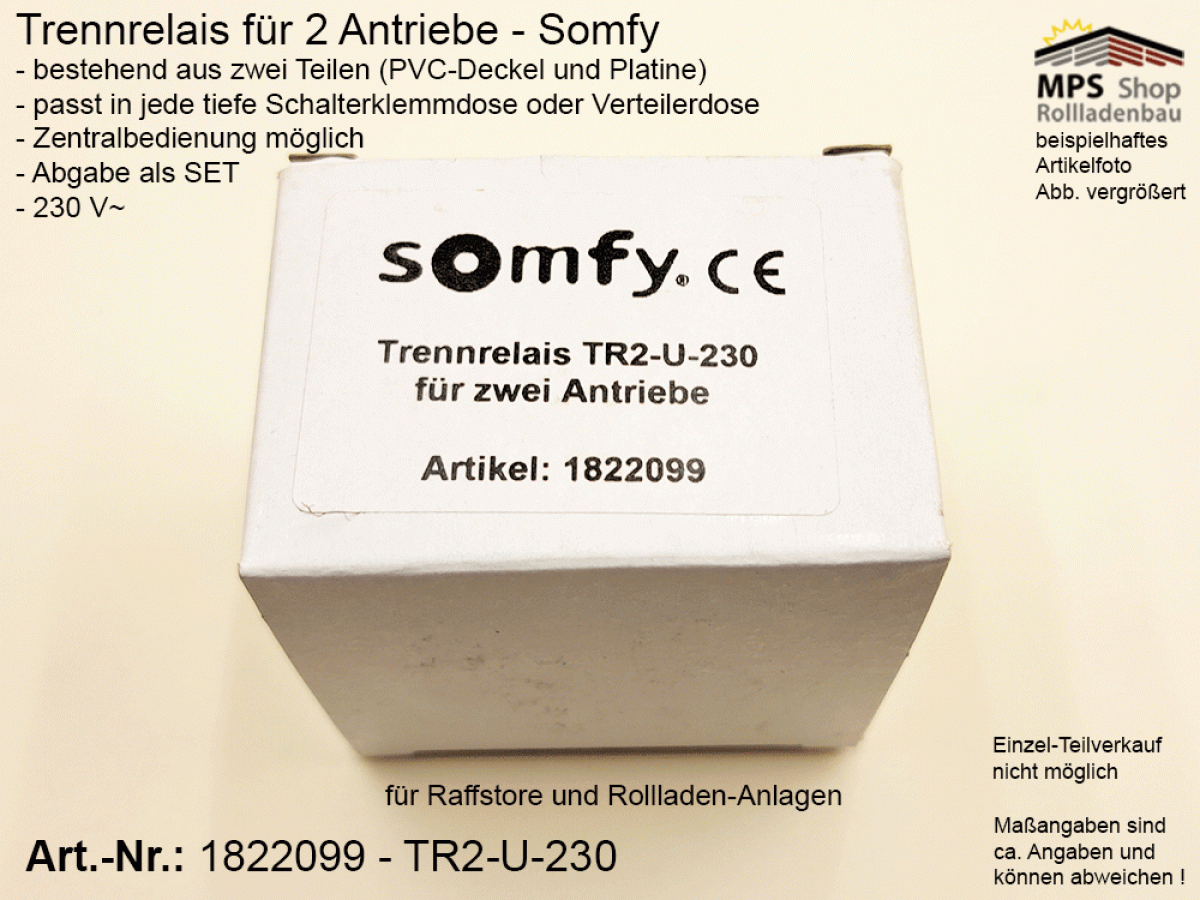 1822099-TR2-U-230V~ / Trennrelais für 2 Antriebe, Zentralsteuerung möglich - Somfy