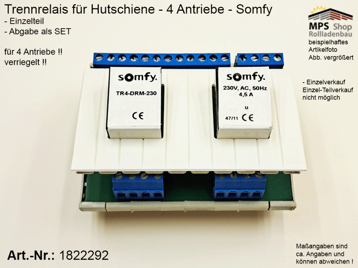1822292-TR4-DRM-230V~ / Trennrelais für 4 Antriebe für Hutschiene - Somfy