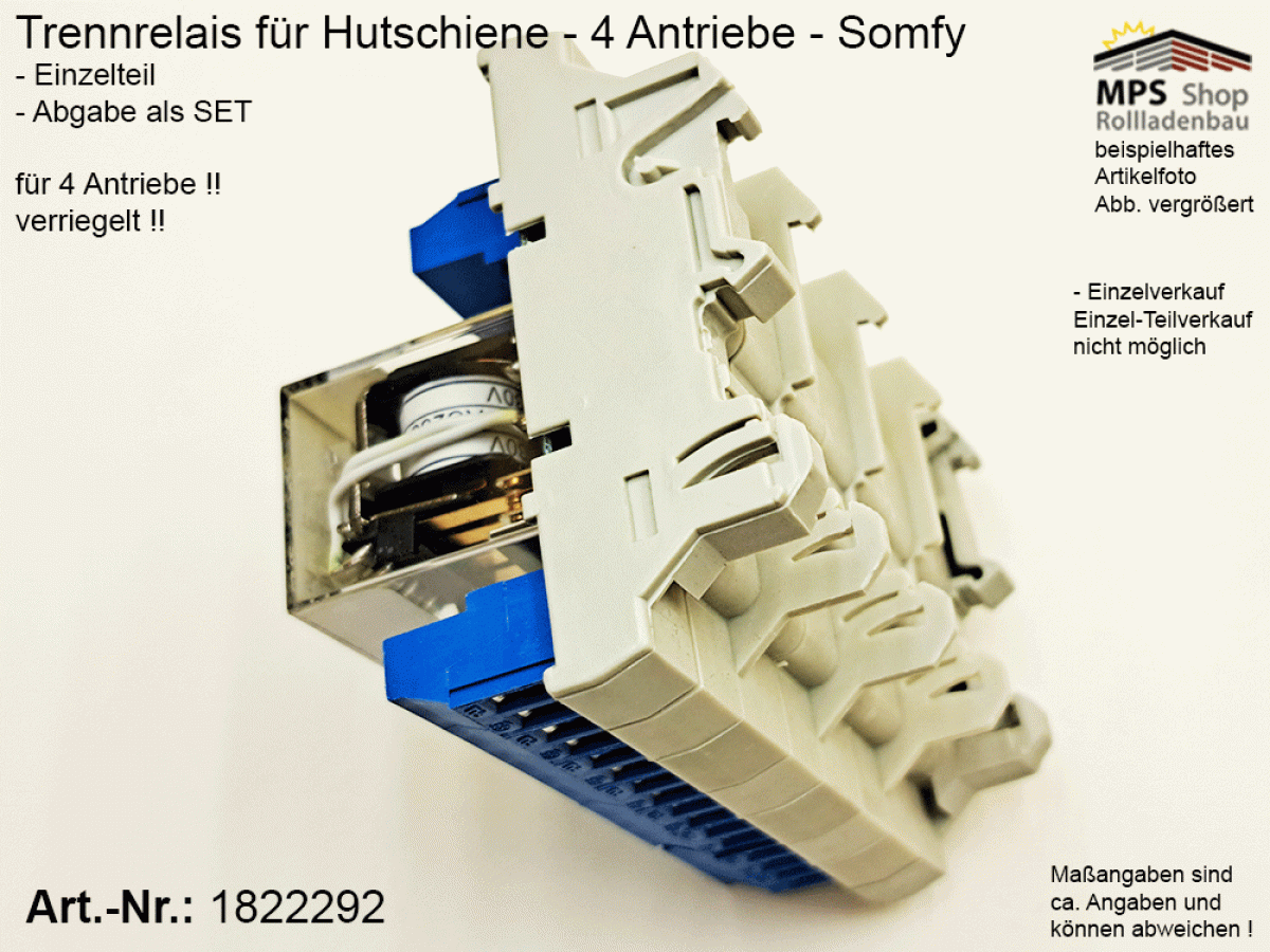 1822292-TR4-DRM-230V~ / Trennrelais für 4 Antriebe für Hutschiene - Somfy