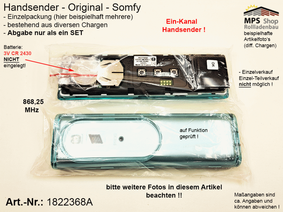 1822368A-Situo Mobile IO VB pure Handsender EIN-Kanal - SOMFY (Inventur-Verkauf) bitte Artikelbeschreibung lesen !!