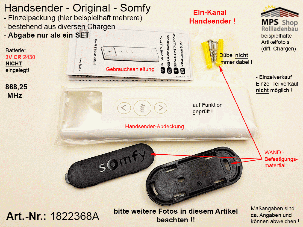 1822368A-Situo Mobile IO VB pure Handsender EIN-Kanal - SOMFY (Inventur-Verkauf) bitte Artikelbeschreibung lesen !!