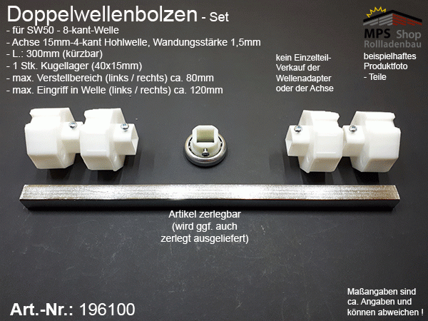 196100 Doppelwellenbolzen SW50-Set, 1 Kugellager 40x15mm