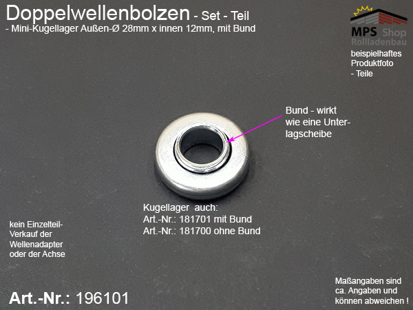 196101 Doppelwellenbolzen SW50-Set, 1 Mini-Kugellager 28x12mm