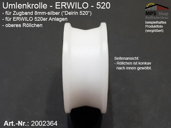 2002364, obere Umlenkrolle für WGB / WGM 520, für Zugband 8x0,9mm-silber