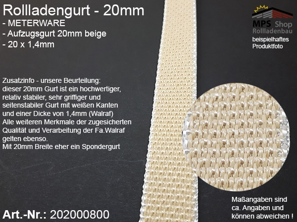 202000800 Meterware Gurt 20mm beige Rollladengurtband Aufzugsgurt