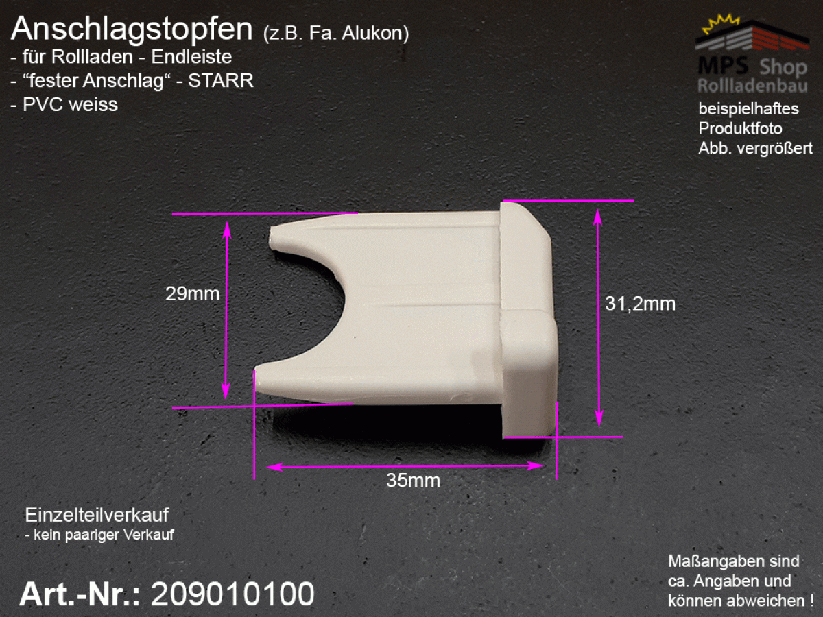 209010100 Anschlagstopfen Endleiste STARR, Endstabgleiter, PVC-weiss (Alukon)