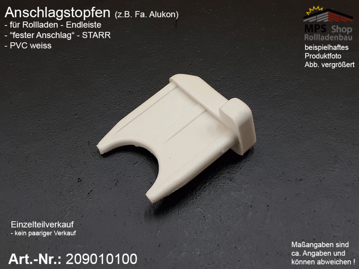 209010100 Anschlagstopfen Endleiste STARR, Endstabgleiter, PVC-weiss (Alukon)