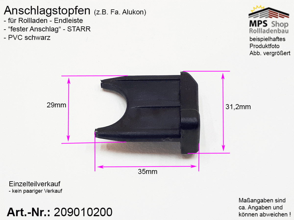 209010200 Anschlagstopfen Endleiste STARR, Endstabgleiter, PVC-schwarz (Alukon)