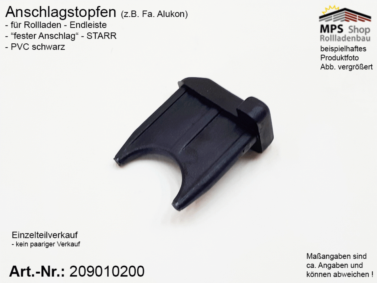 209010200 Anschlagstopfen Endleiste STARR, Endstabgleiter, PVC-schwarz (Alukon)