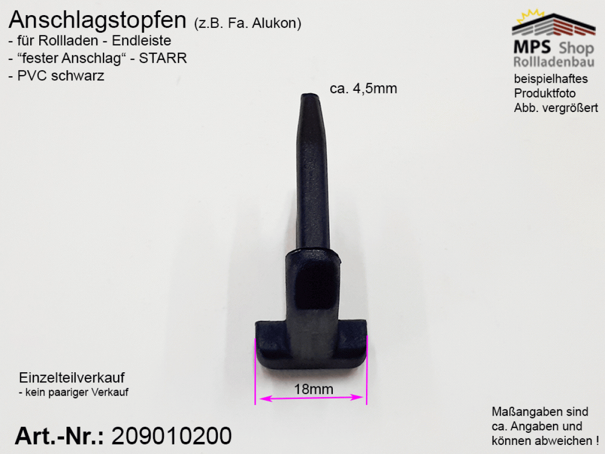 209010200 Anschlagstopfen Endleiste STARR, Endstabgleiter, PVC-schwarz (Alukon)