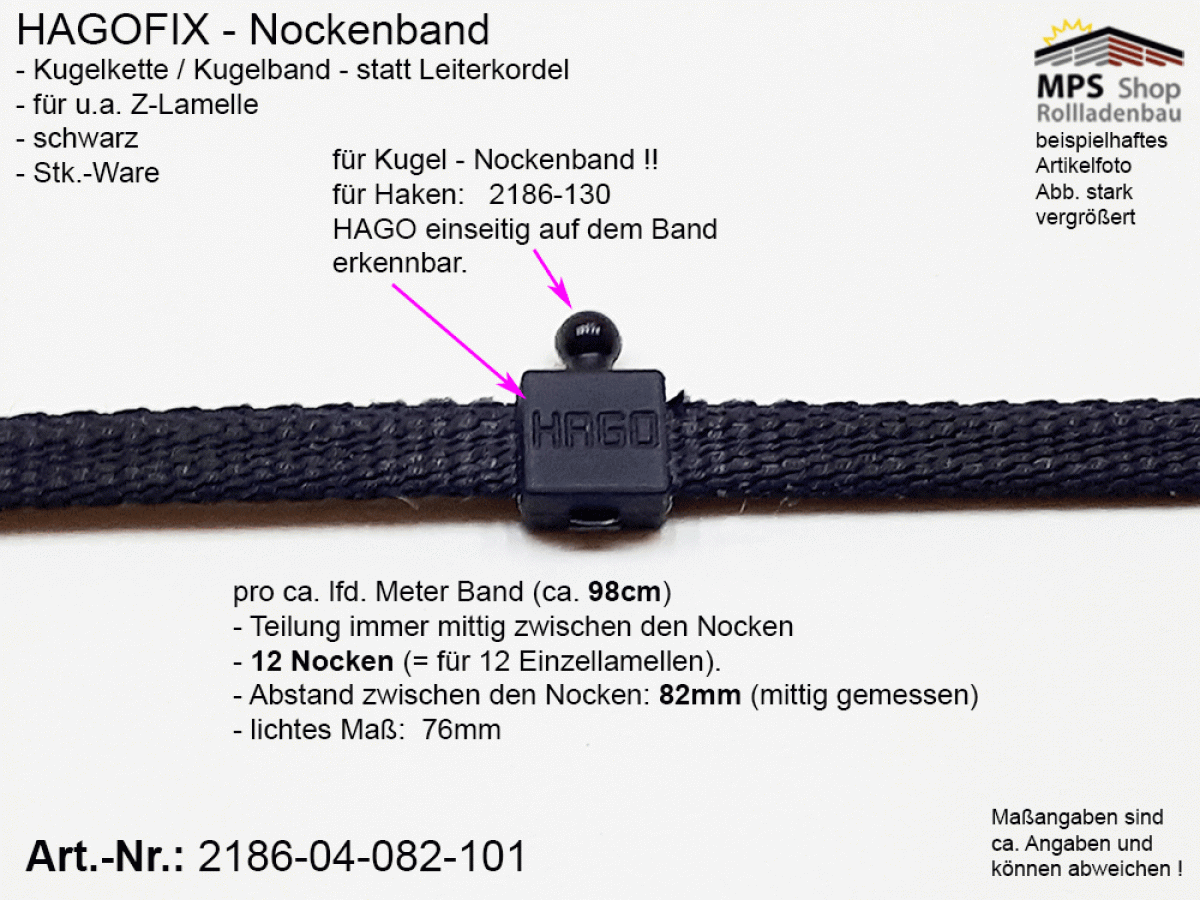 2186-04-082-101, HAGOFIX Nockenband 82mm (Kugelband), schwarz - Stückware