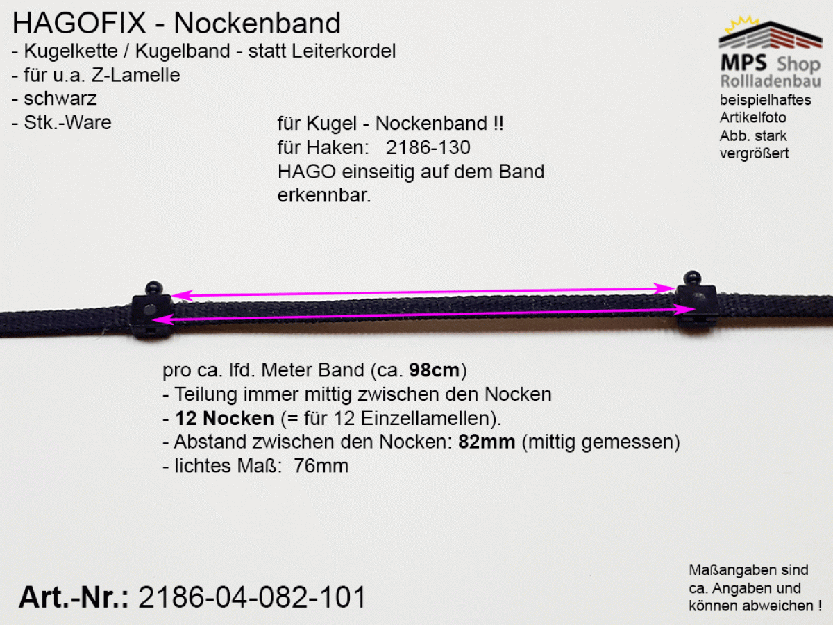 2186-04-082-101, HAGOFIX Nockenband 82mm (Kugelband), schwarz - Stückware