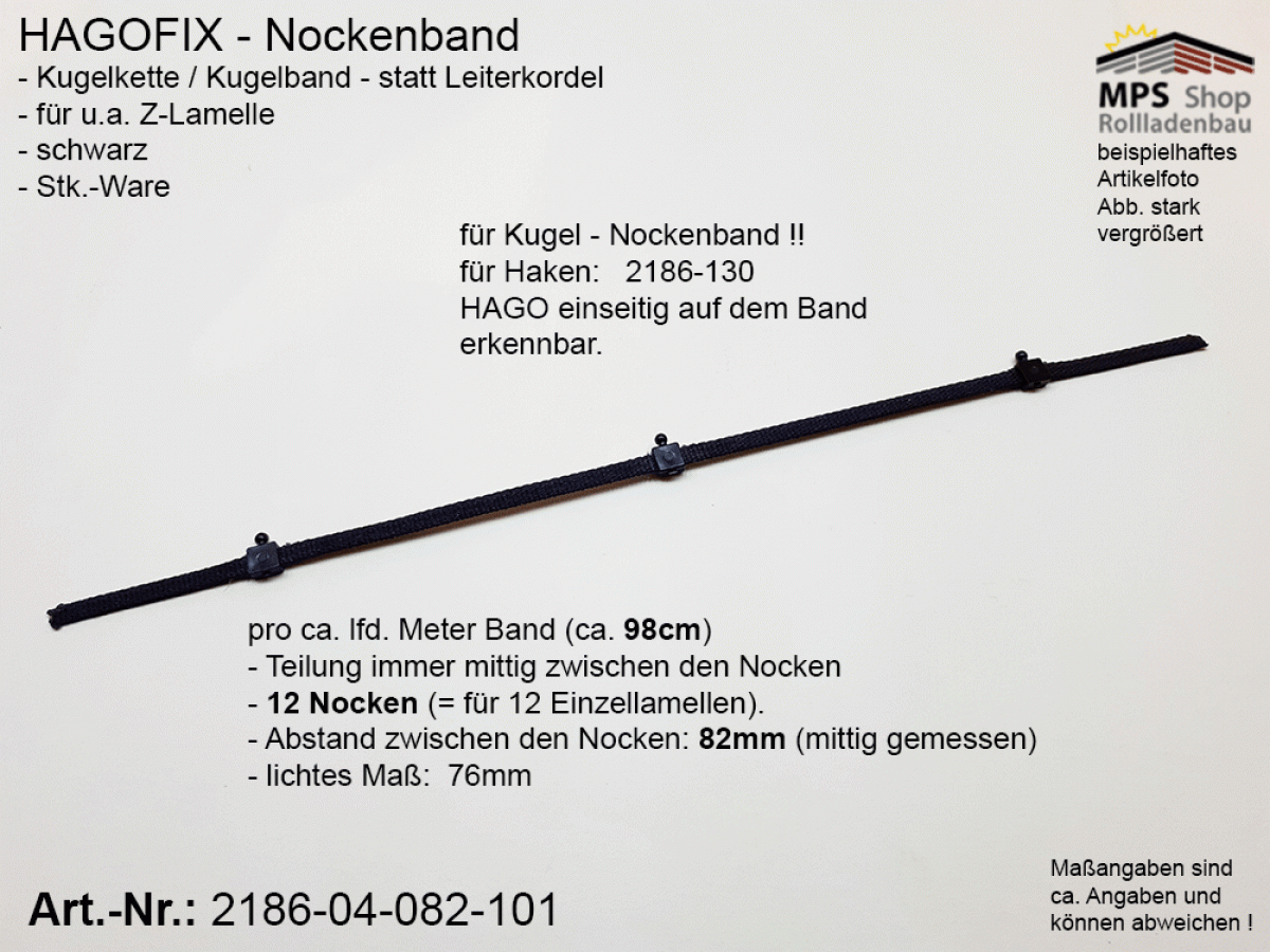 2186-04-082-101, HAGOFIX Nockenband 82mm (Kugelband), schwarz - Stückware