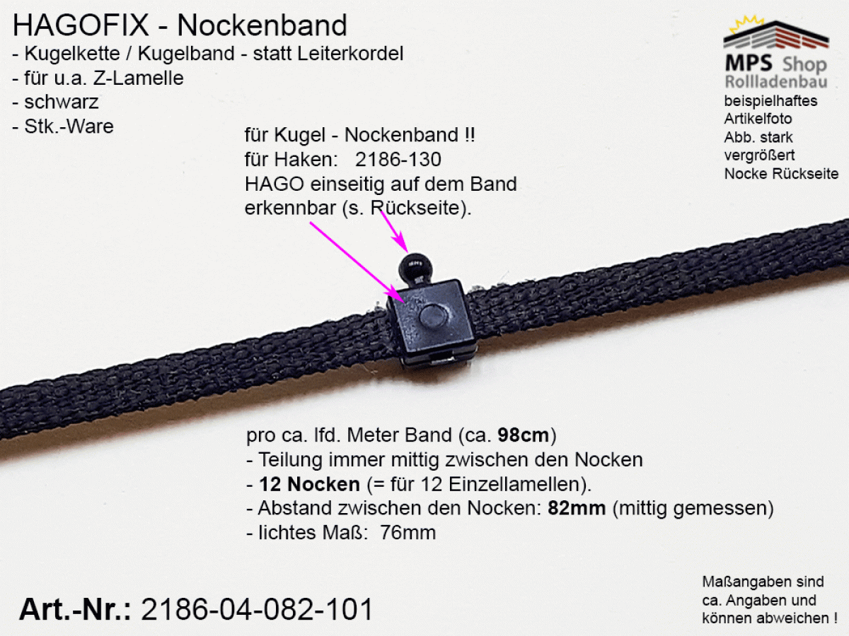 2186-04-082-101, HAGOFIX Nockenband 82mm (Kugelband), schwarz - Stückware