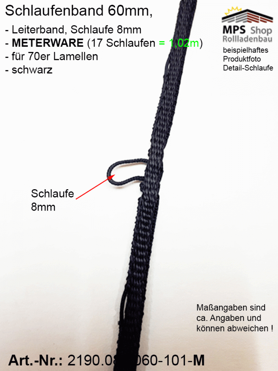 2190.080.060.101-M schwarz Schlaufenband Leiterband 60mm - METERWARE