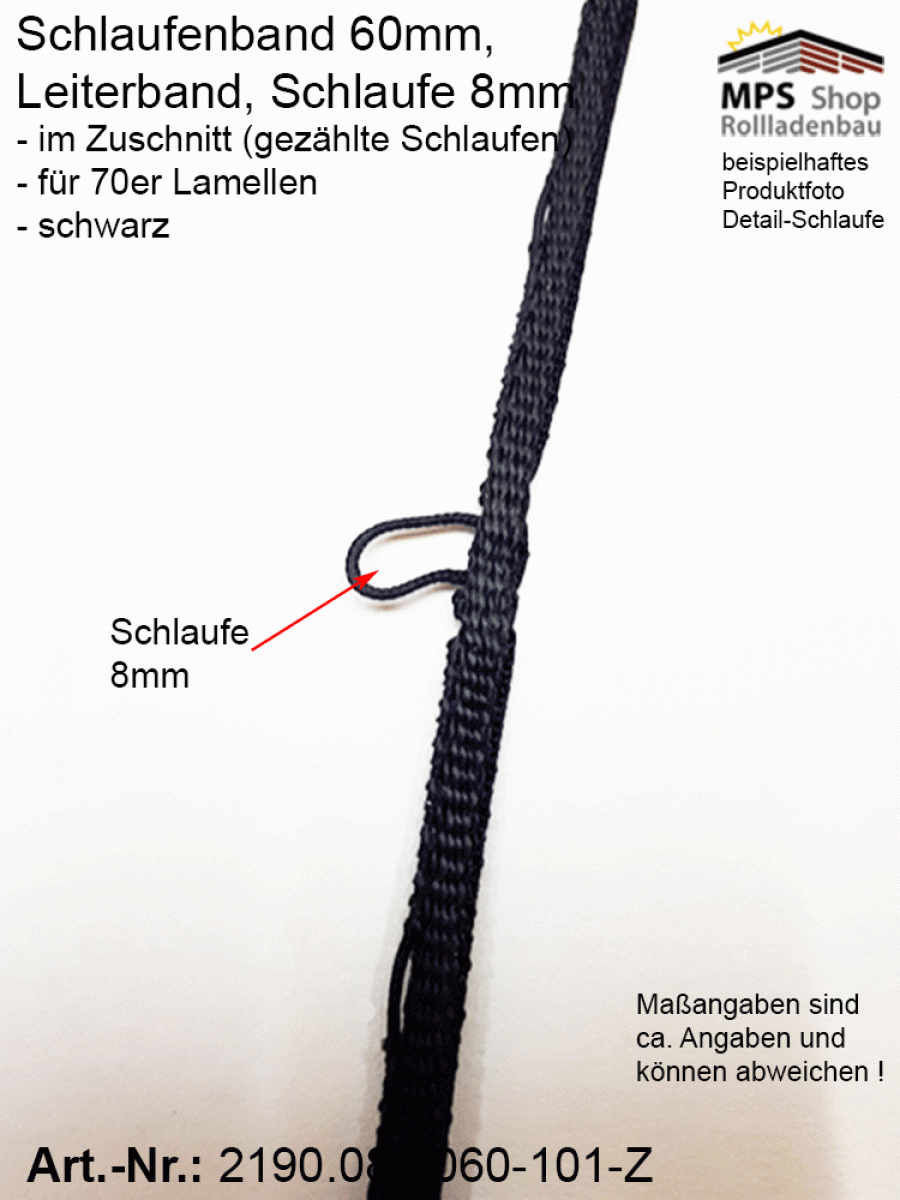 2190.080.060-101-Z schwarz Schlaufenband Leiterband 60mm - ZUSCHNITT