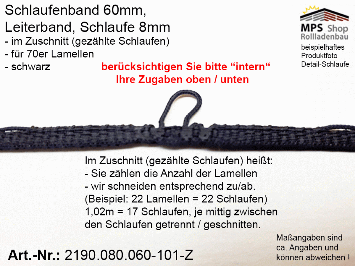 2190.080.060-101-Z schwarz Schlaufenband Leiterband 60mm - ZUSCHNITT