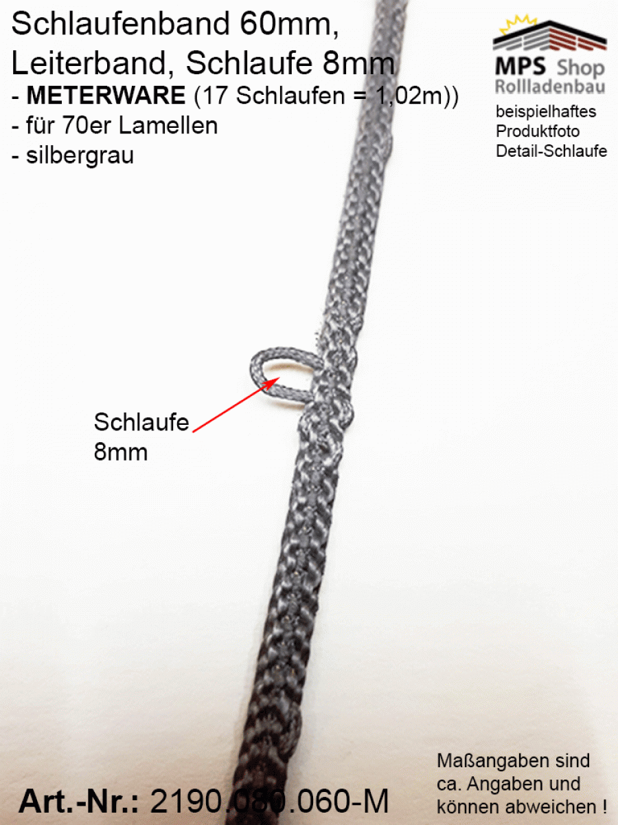 2190.080.060-M silbergrau Schlaufenband Leiterband 60mm - METERWARE