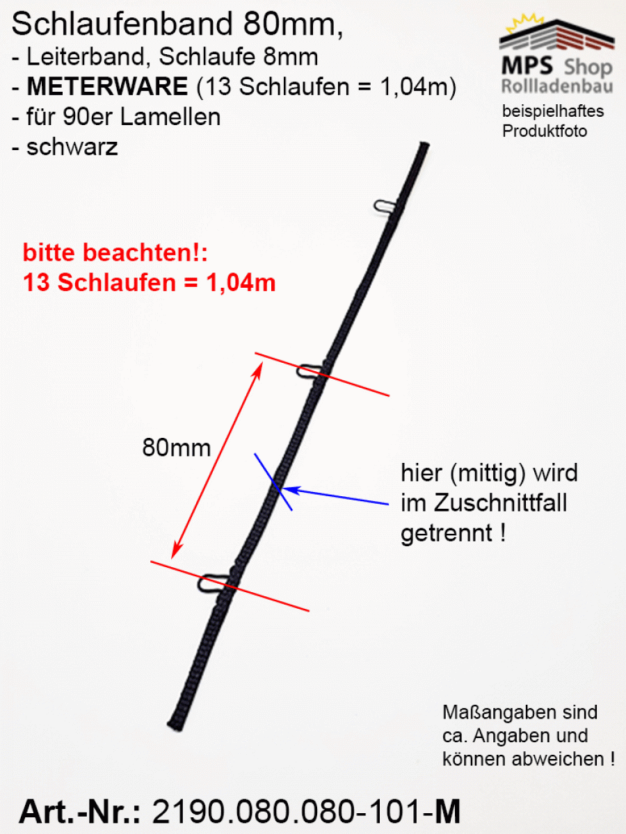 2190.080.080.101-M schwarz Schlaufenband Leiterband 80mm - METERWARE