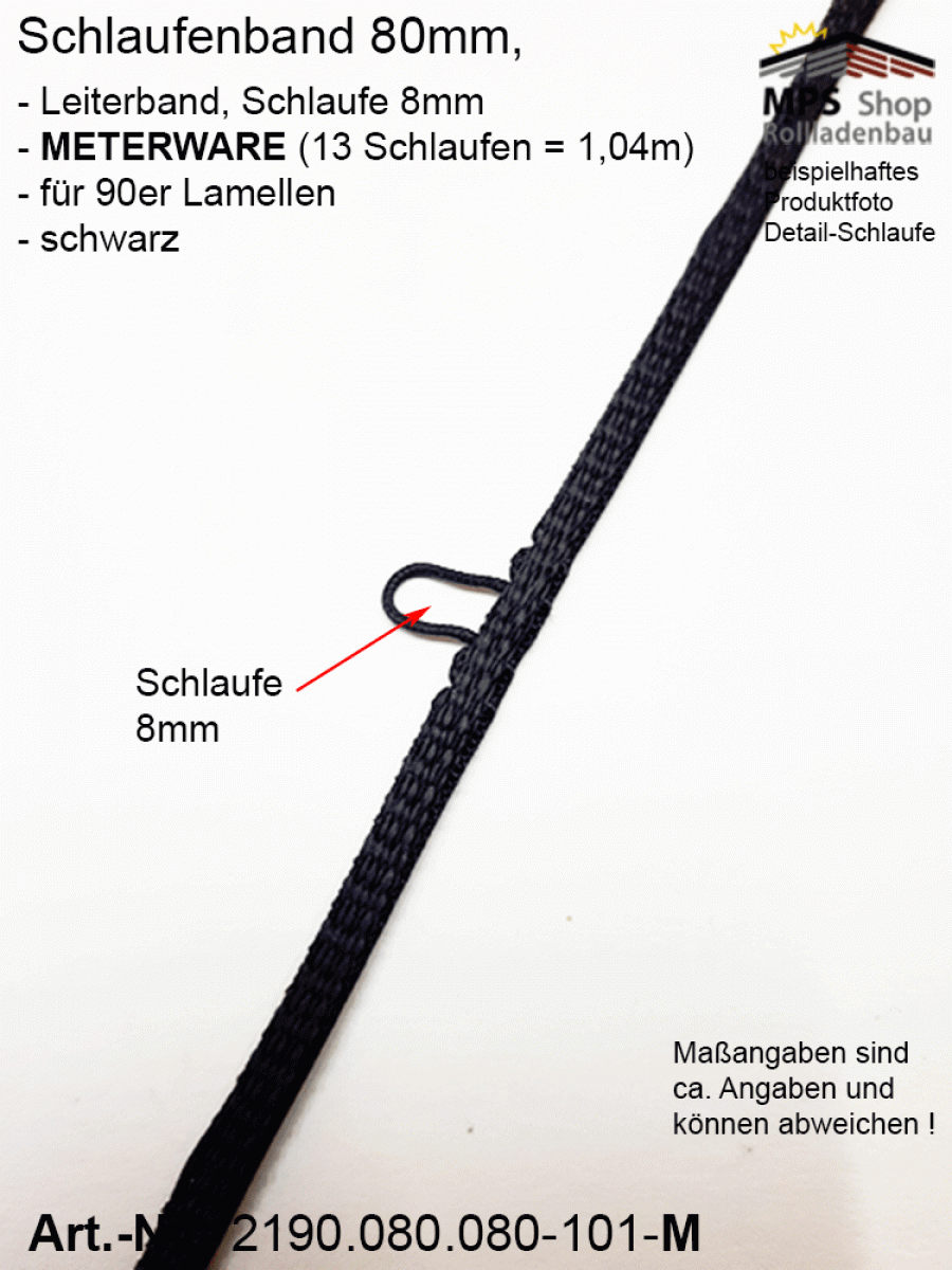 2190.080.080.101-M schwarz Schlaufenband Leiterband 80mm - METERWARE