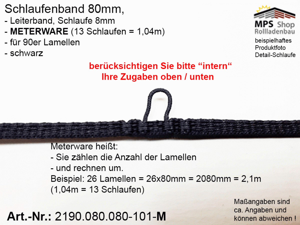 2190.080.080.101-M schwarz Schlaufenband Leiterband 80mm - METERWARE