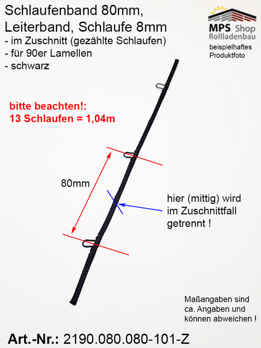 2190.080.080.101-Z schwarz Schlaufenband Leiterband 80mm - ZUSCHNITT