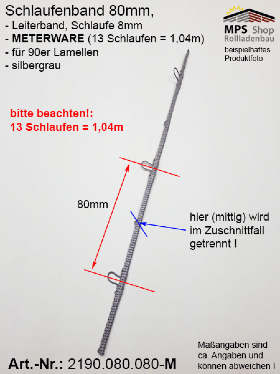 2190.080.080-M silbergrau Schlaufenband Leiterband 80mm - METERWARE