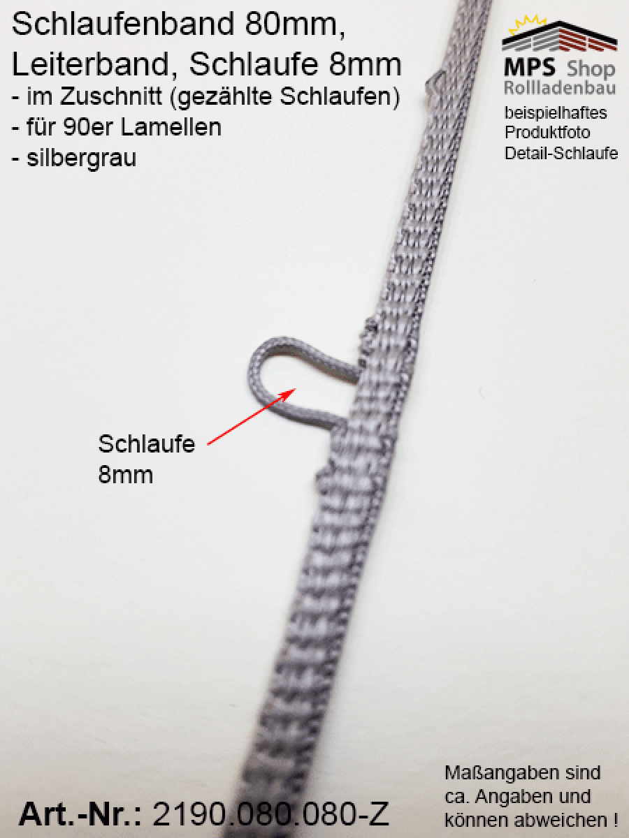 2190.080.080-Z silbergrau Schlaufenband Leiterband 80mm - ZUSCHNITT