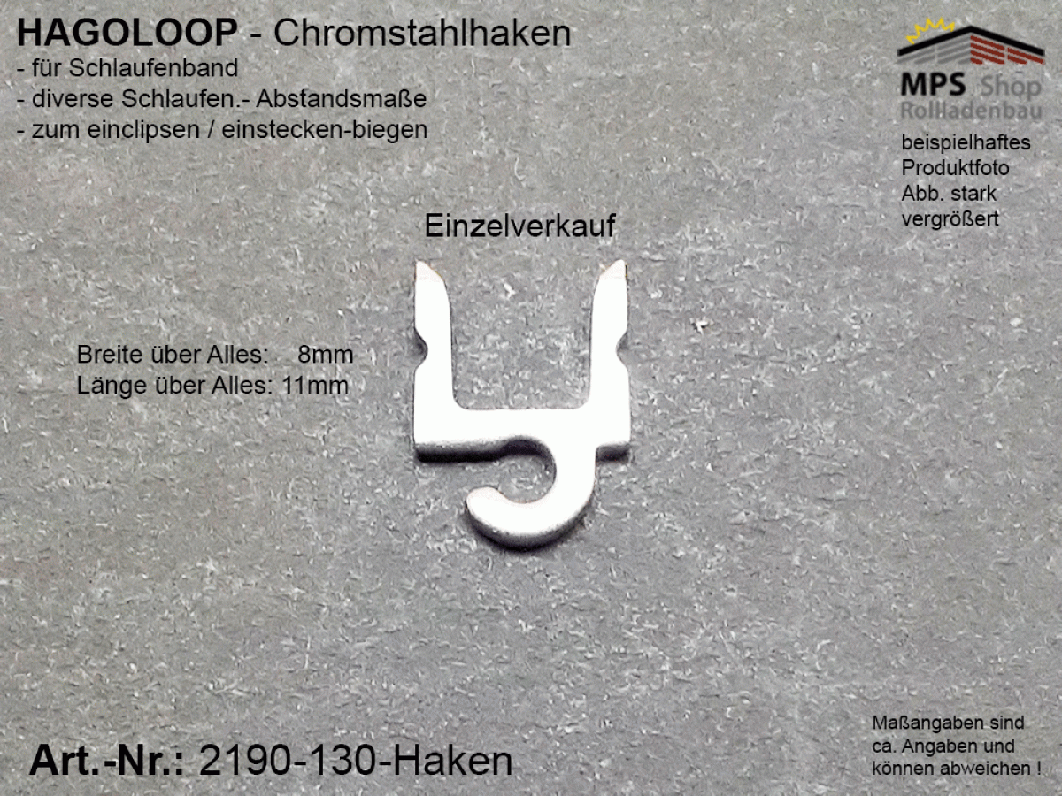 2190-130-Haken, HAGOLOOP Chromstahlhaken für Schlaufenband