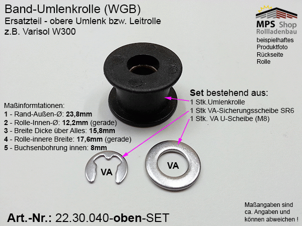 22.30.040 - 18W300+BrzB, Umlenkrolle -OBEN- WGB Varisol W300 - Ersatzteil-Set