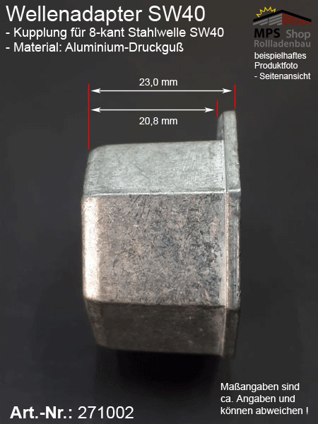 271002 Wellenadapter, Kupplung SW40 - ALU-Druckguß