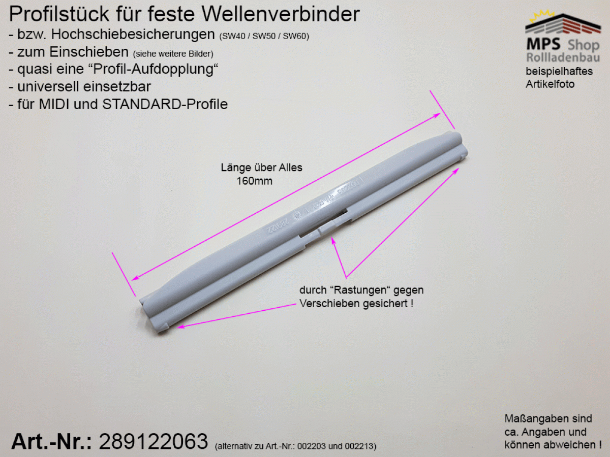 289122063 Profilstück für feste Wellenverbinder, MIDI u. STANDARD Profile - SW40 - SW60