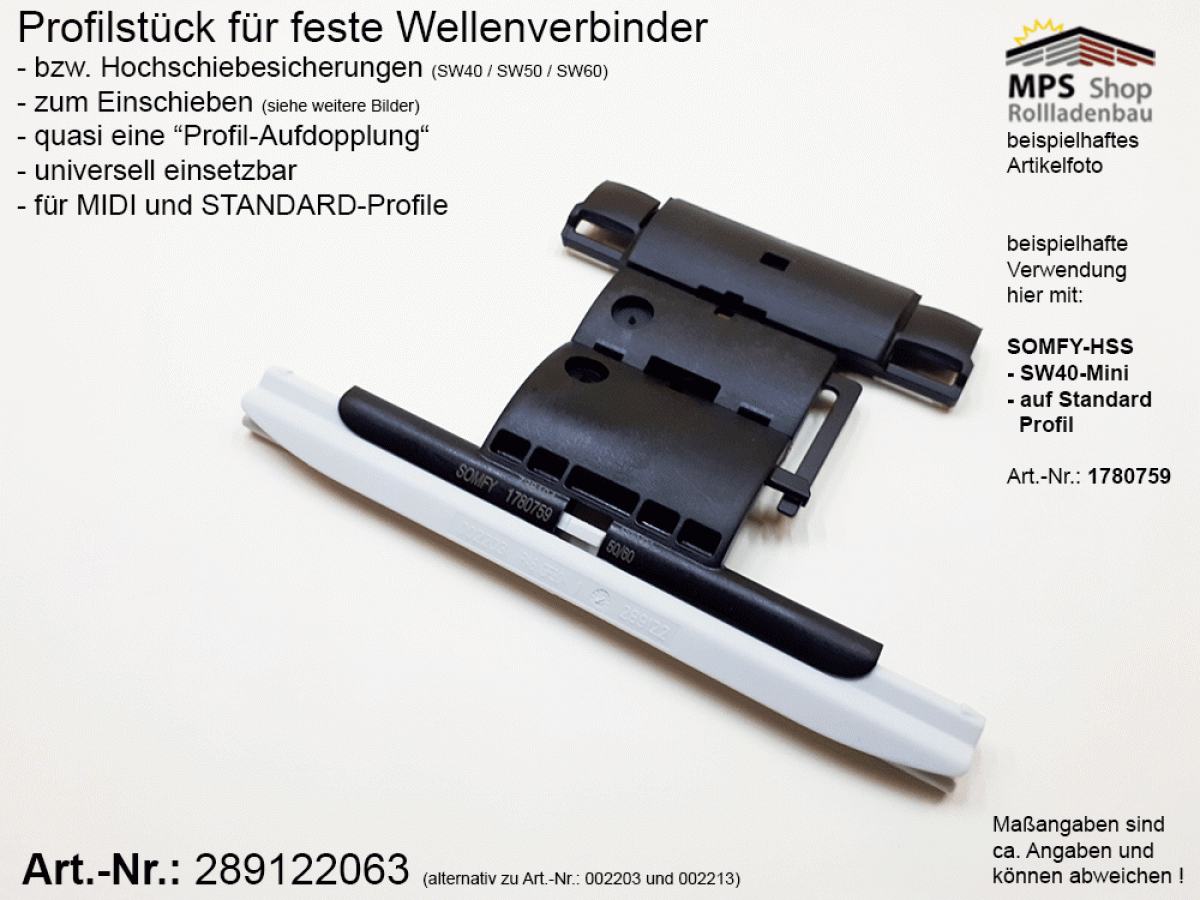 289122063 Profilstück für feste Wellenverbinder, MIDI u. STANDARD Profile - SW40 - SW60