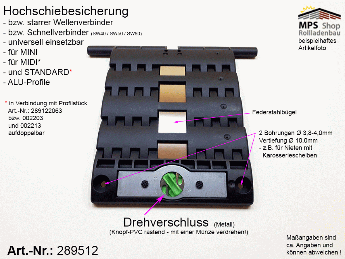 289512, Hochschiebesicherung, MINI, MIDI, STANDARD Profile, SW40 - SW60, Selve, SecuBlock, rapid, 3-gliedrig