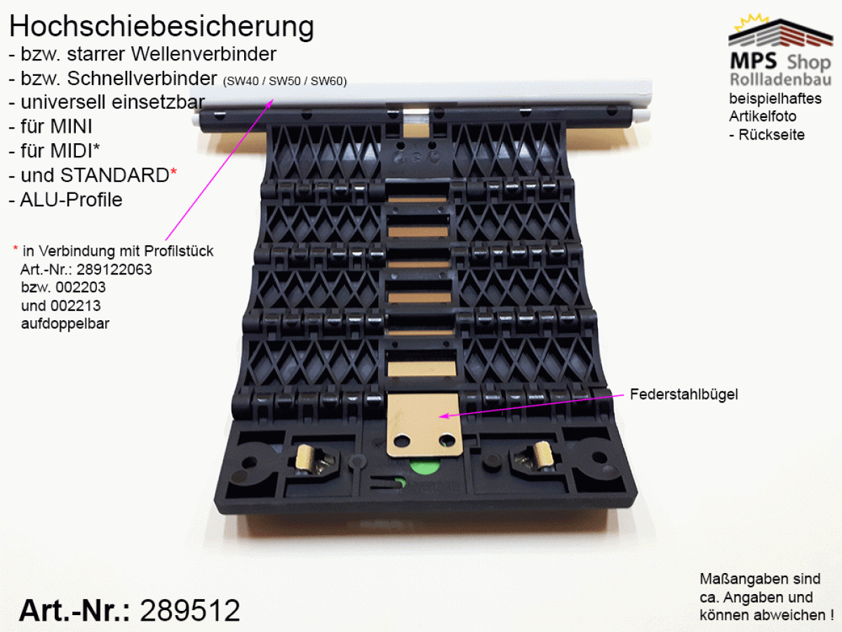 289512, Hochschiebesicherung, MINI, MIDI, STANDARD Profile, SW40 - SW60, Selve, SecuBlock, rapid, 3-gliedrig