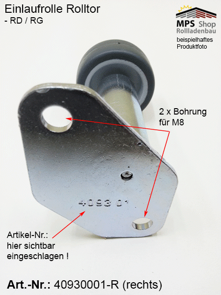 40930001-R (rechts) - Einlaufrolle (einfach) HEROAL-Tor RD/RG