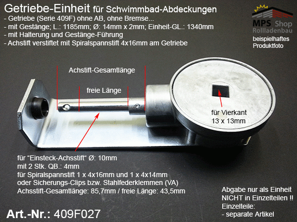 409F027-Set 3:1 Getriebe für Schwimmbad-Abdeckungen Pool-Abdeckungen