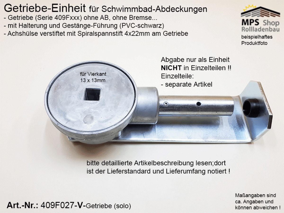 409F027-V Getriebe (solo) 3:1 für Schwimmbad-Abdeckungen, Pool-Abdeckungen, verstärkte Achs-Ausführung