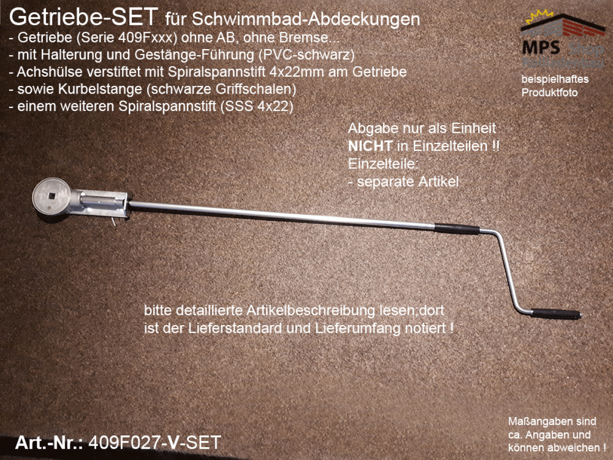 409F027-V-SET 3:1 für Schwimmbad-Abdeckungen, Pool-Abdeckungen, verstärkte Achs-Ausführung