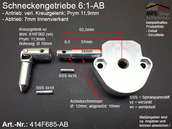 414F685 Schneckengetriebe 6:1 mit AB + Kreuzgelenk Prym 11,9mm