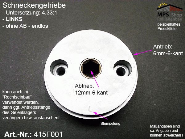 415F001, Schneckengetriebe, Untersetzung 4,33:1-L